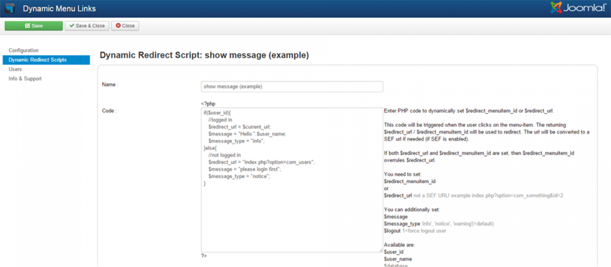 Dynamic Menu Links - Joomla Extension
