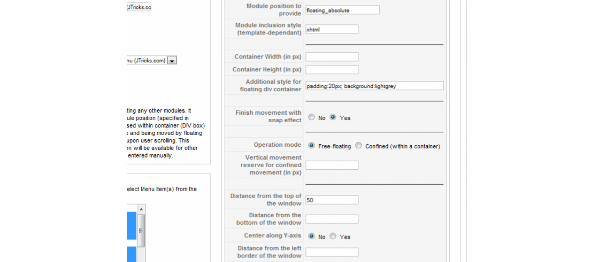 Absolute Floating Menu Joomla Extension