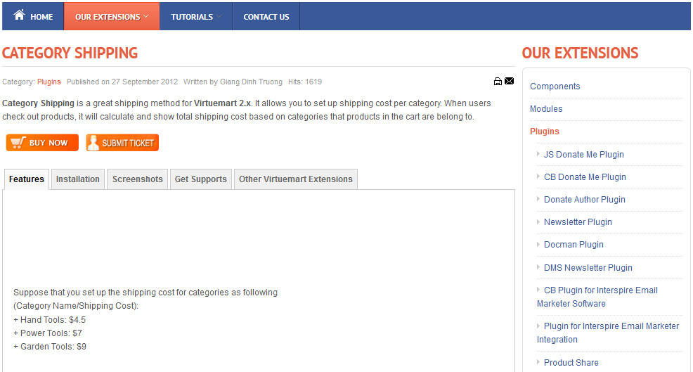 Category Shipping Joomla Extension