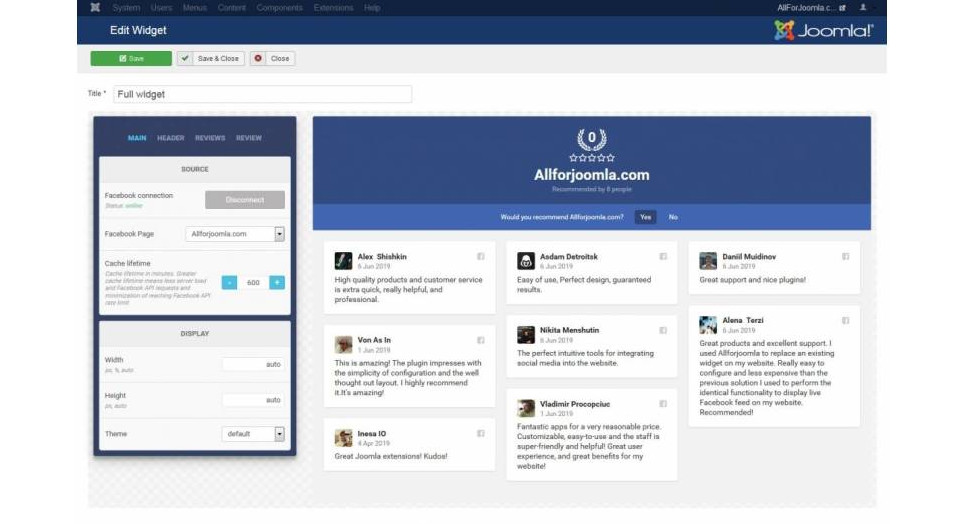 Facebook Page Reviews Joomla Extension
