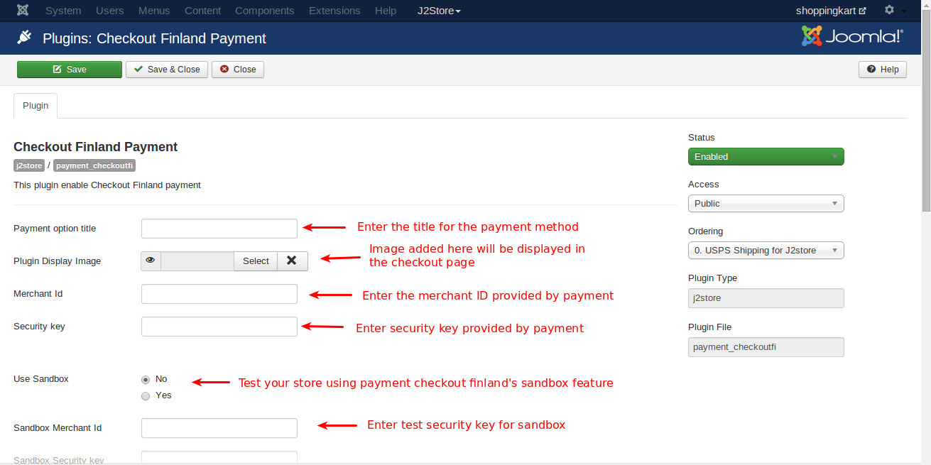 J2Store Payment Checkout.fi - Joomla Extension