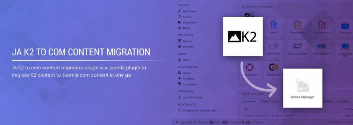 JA K2 to Joomla Content Migration - Joomla Extension