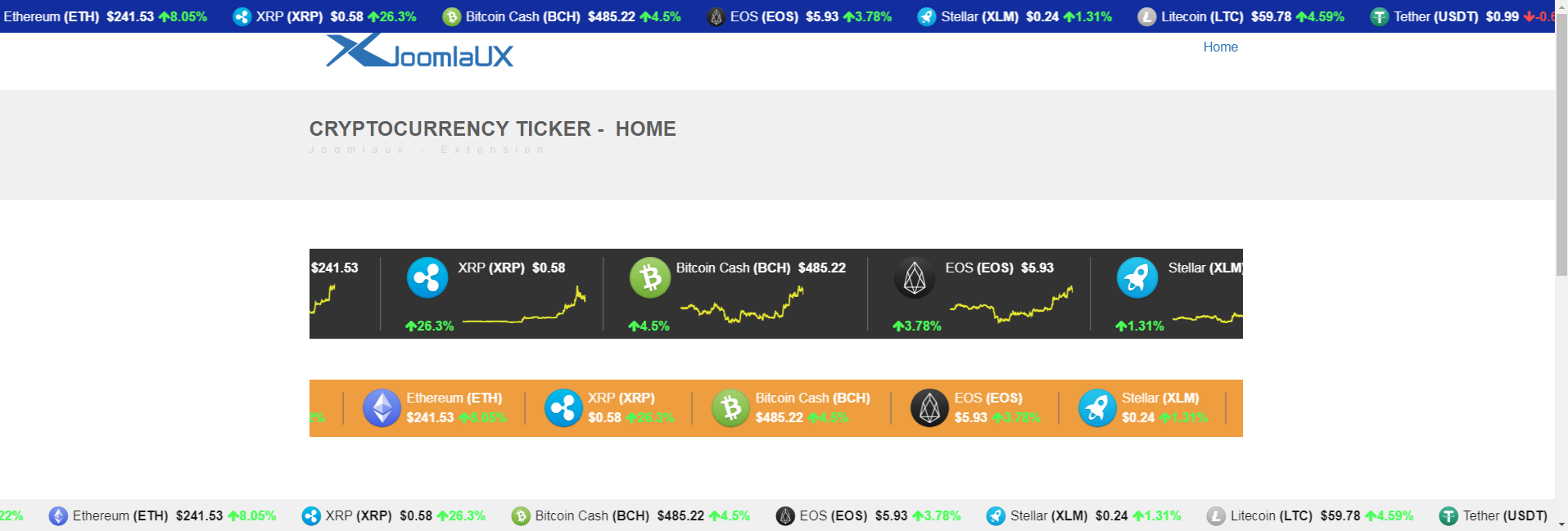 Jux Cryptocurrency Ticker Joomla Extension