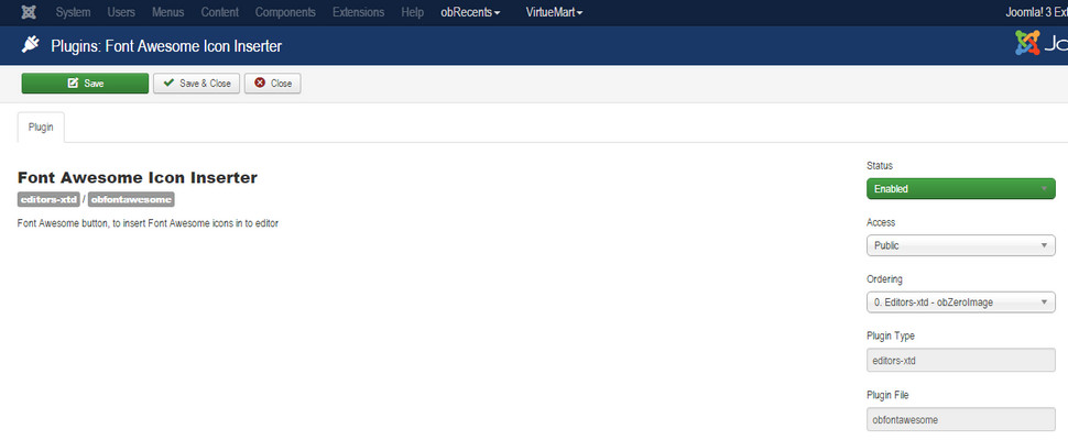 OB FontAwesome Editor Plugin - Joomla Extension