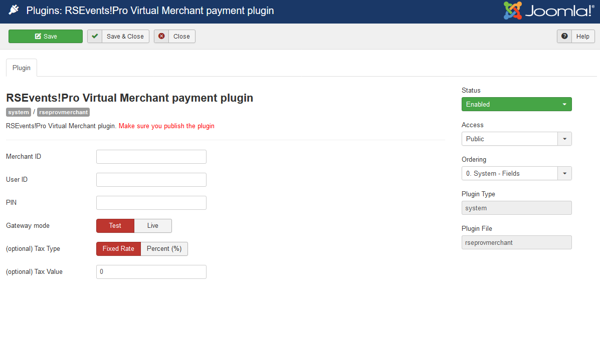 RSEvents!Pro Virtual Merchant Payment - Joomla Extension