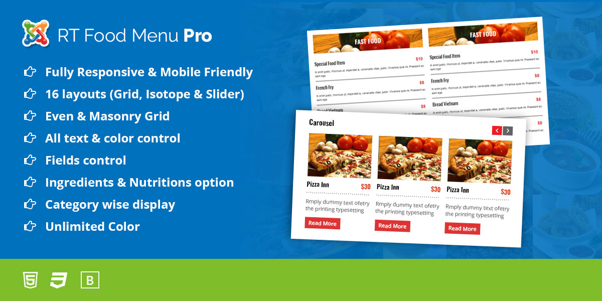 RT Food Menu Pro - Joomla Extension