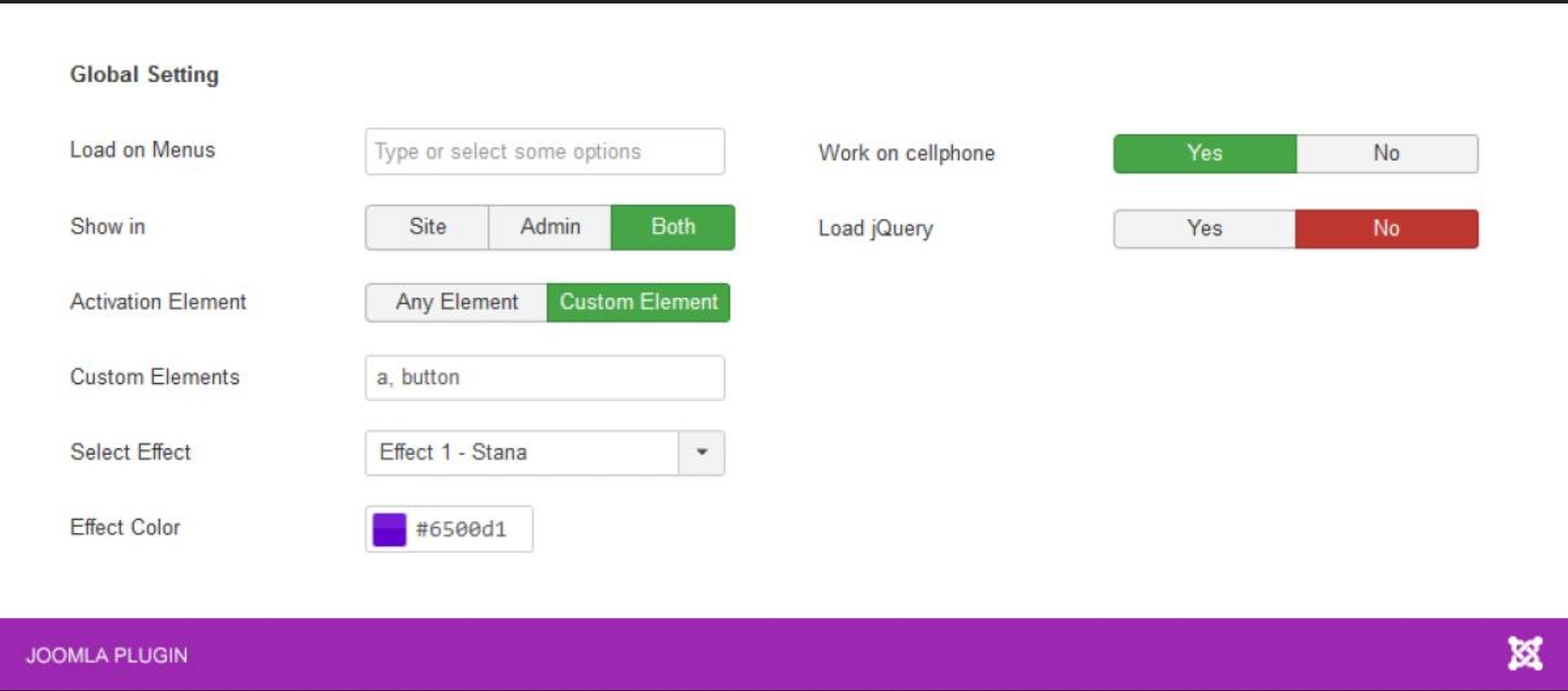 Ruxin Click Effects Joomla Extension