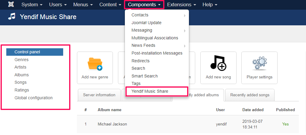 Yendif Music Share Joomla Extension
