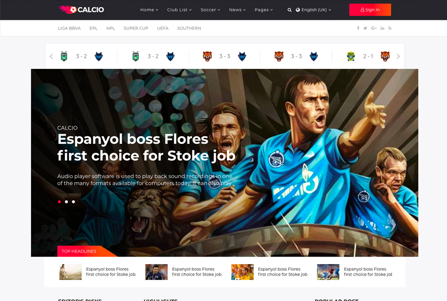 Calcio - Joomla Template For Soccer News & Football Club Websites