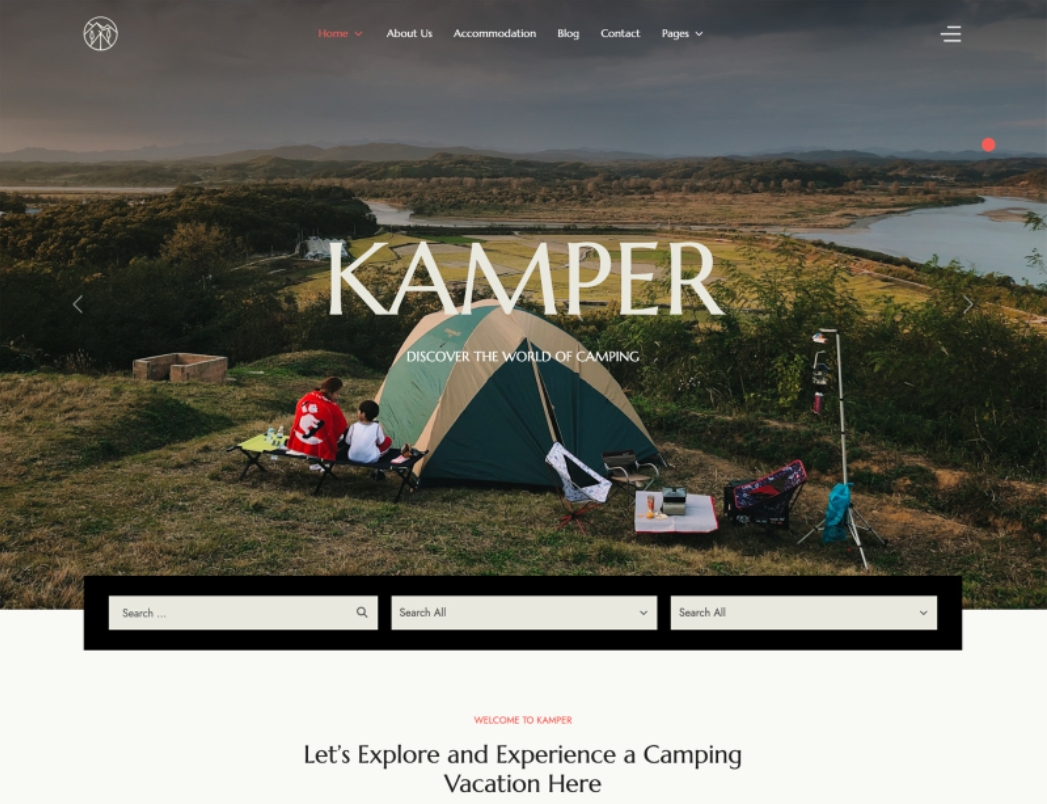 Kamper - Campsites, Camping & Outdoor Accommodation Joomla Template