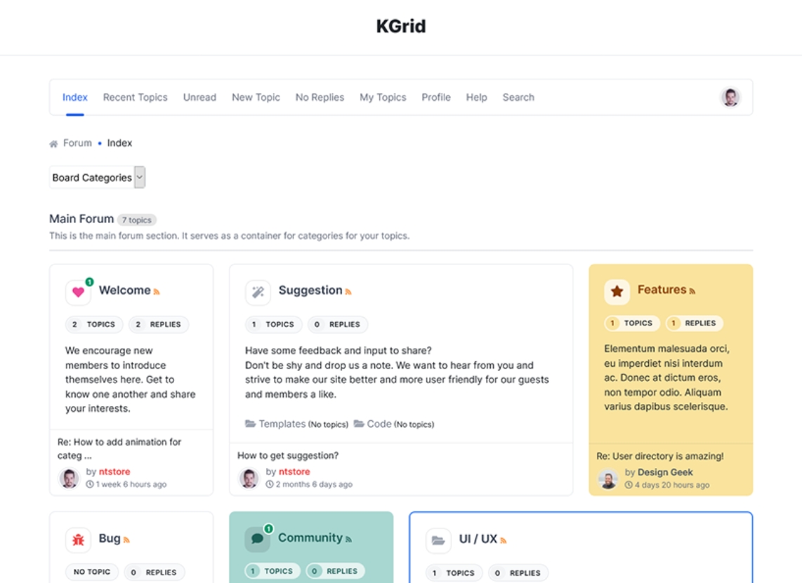 Nts - 9themestore - Kgrid - Creative Grid-style Forum Template For Kunena