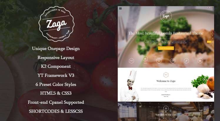 Smartaddons Zaga - Responsive Joomla Restaurant Template