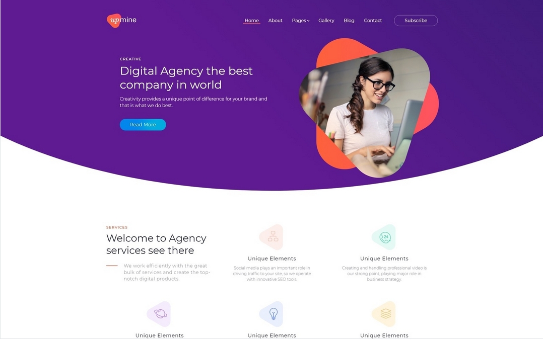 Upmine - Digital Agency Flat Design Simple Joomla Template