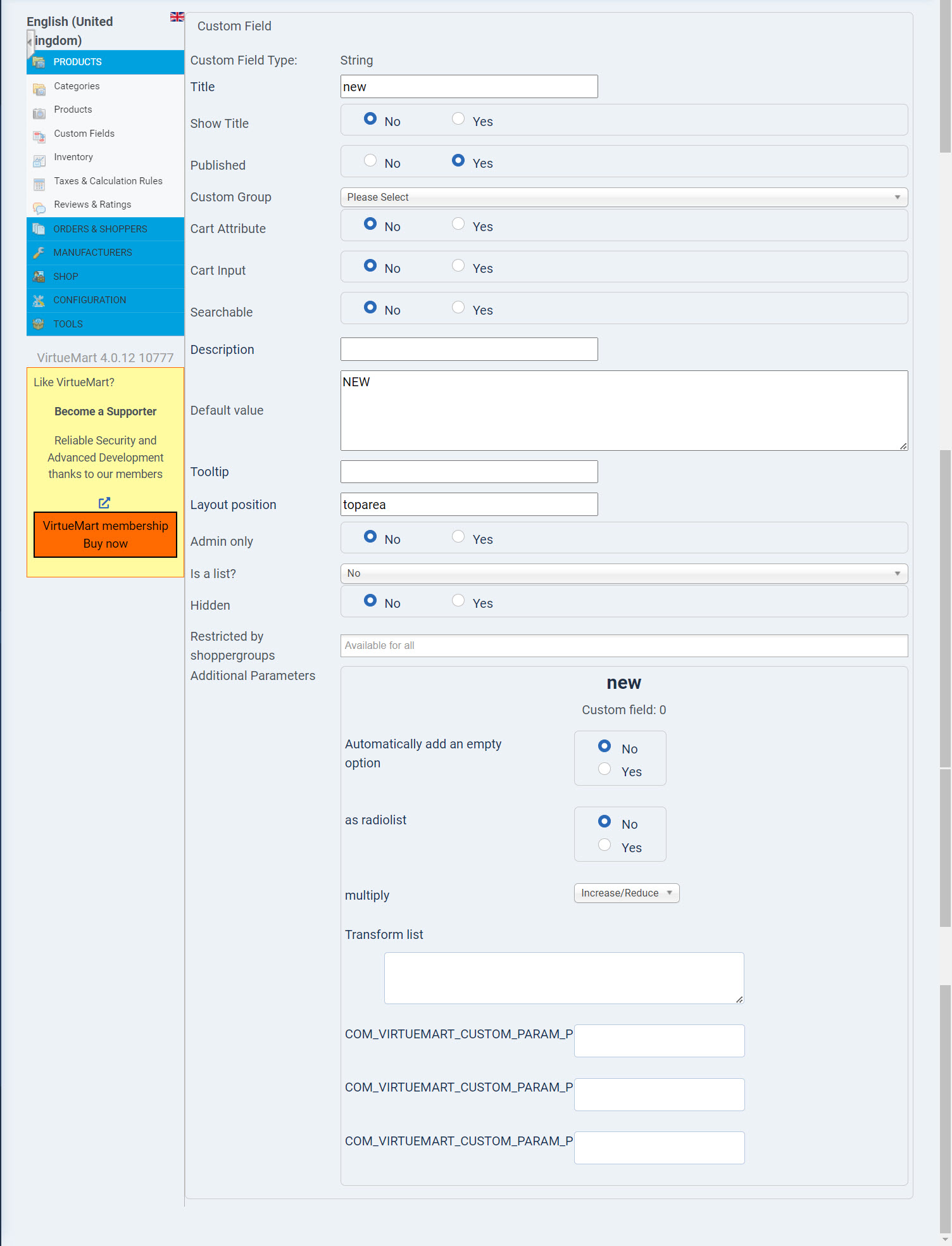 Custom Fields Virtuemart 3 And 4 - Joomla Extension