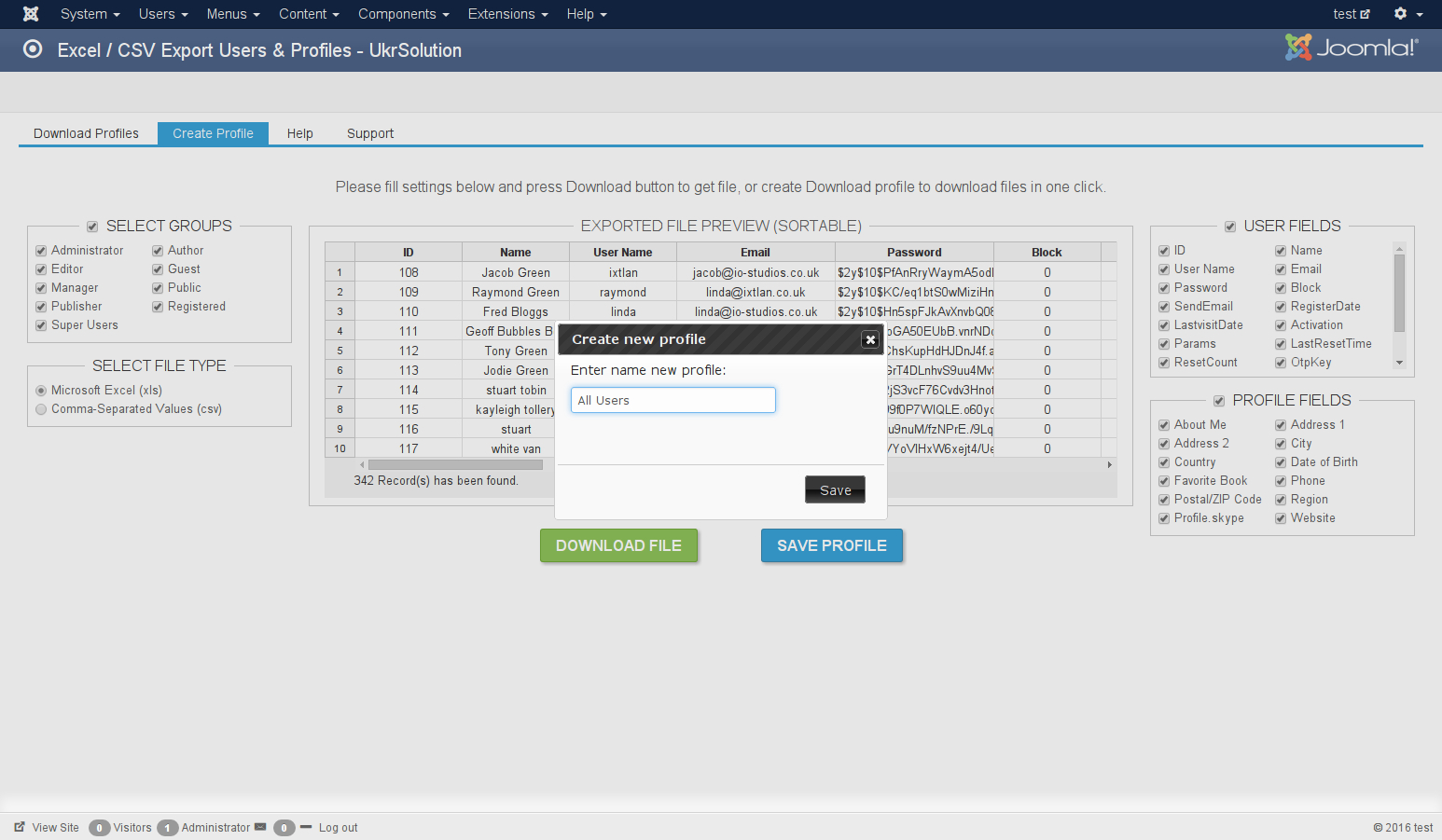 Export Users To Excel Or Csv File - Joomla Extension