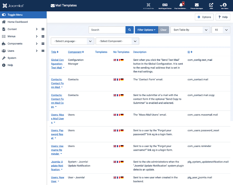 Mail Templates Manager - Joomla Extension