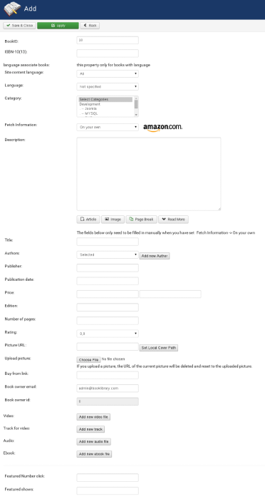 booklibrary joomla extension backend add book