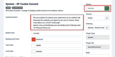 SP Cookie Consent - Joomla Extension