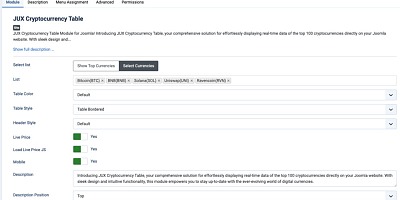 Jux Cryptocurrency Table Joomla Extension