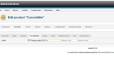 Free Attributes Text Price - Joomla Extension