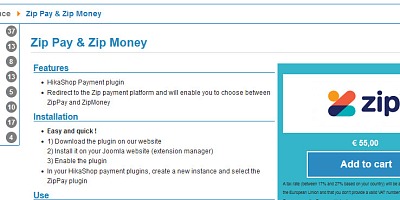 HikaShop Payment ZipPay - Joomla Extension