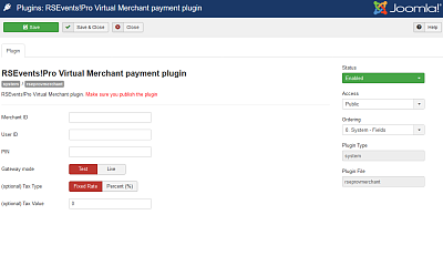 RSEvents!Pro Virtual Merchant Payment - Joomla Extension