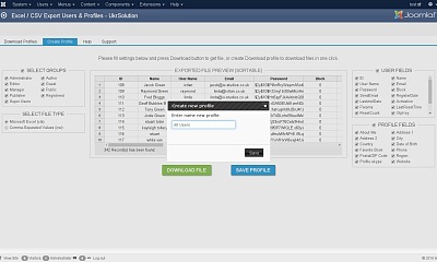 Export Users To Excel Or Csv File - Joomla Extension