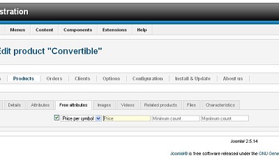 Free Attributes Text Price - Joomla Extension