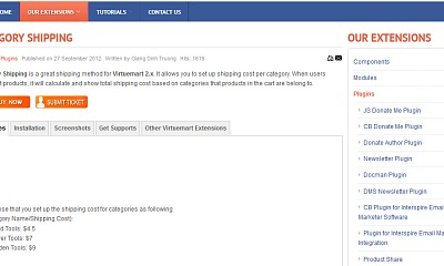 Category Shipping Joomla Extension