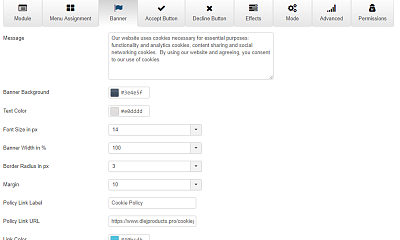 Dismiss Cookie Bar Ii Joomla Extension
